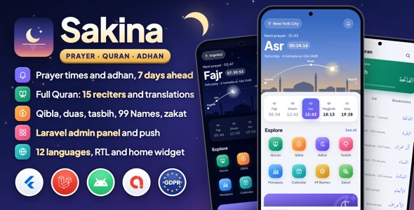 Sakina | Muslim Prayer Times App - Flutter With Laravel Admin Panel