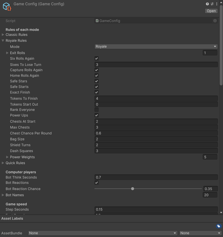 Game Config: rules and computer players