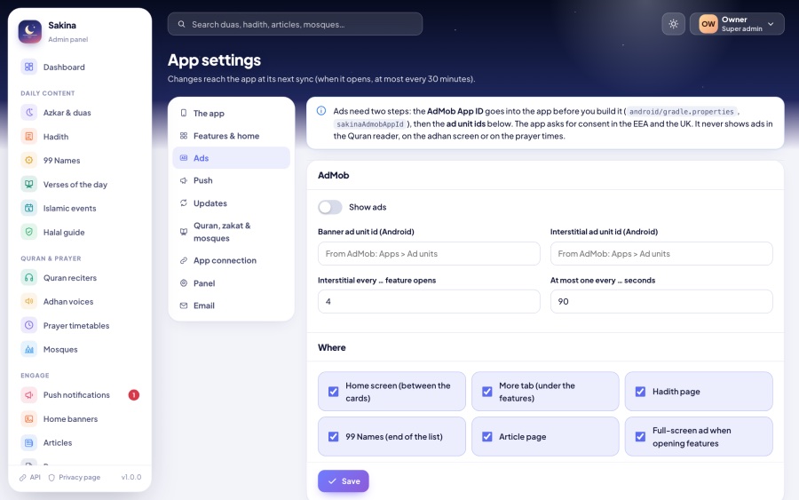 Ads settings