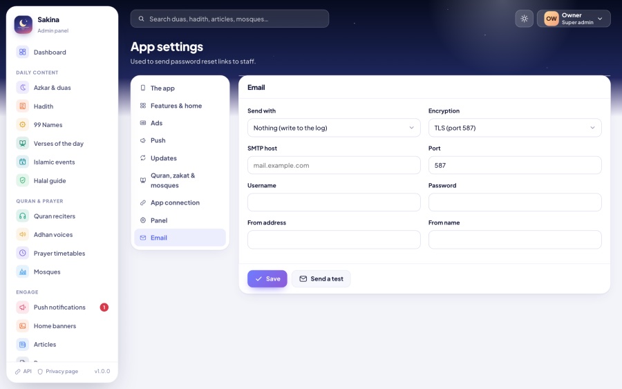 Settings mail