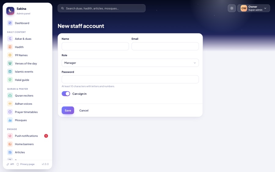 Staff form