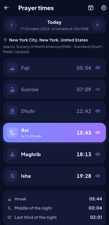 Dark prayer times