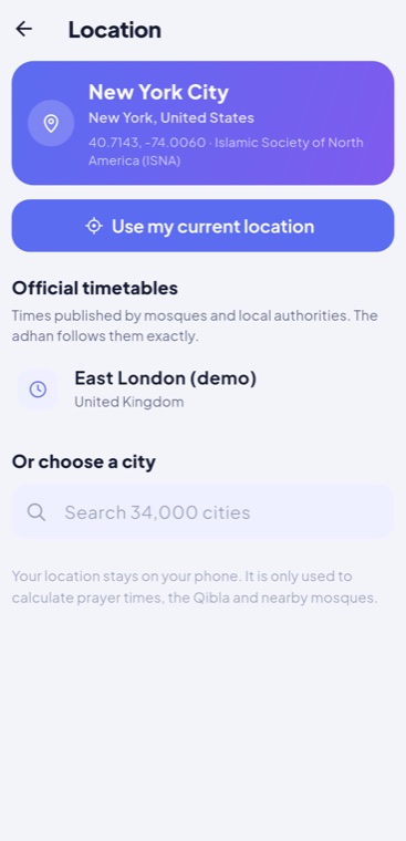 Location in the app